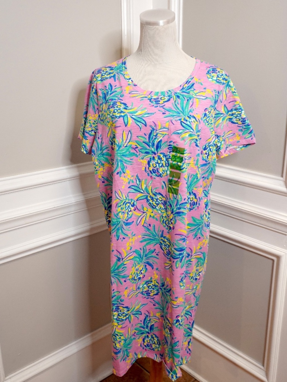 NEW Stella Parker T-shirt Tunic Cotton Dress Tropical Pink Pineapple Size L